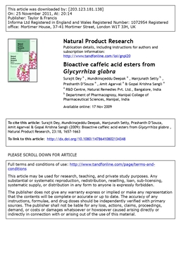 Bioactive caffeic acid esters from Glycyrrhiza glabra